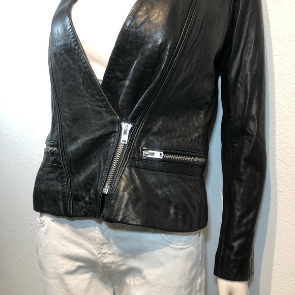 IRO ‘Imaei’ Black Asymmetrical Zipper Biker Moto Lamb Leather Jacket - Picture 7 of 12